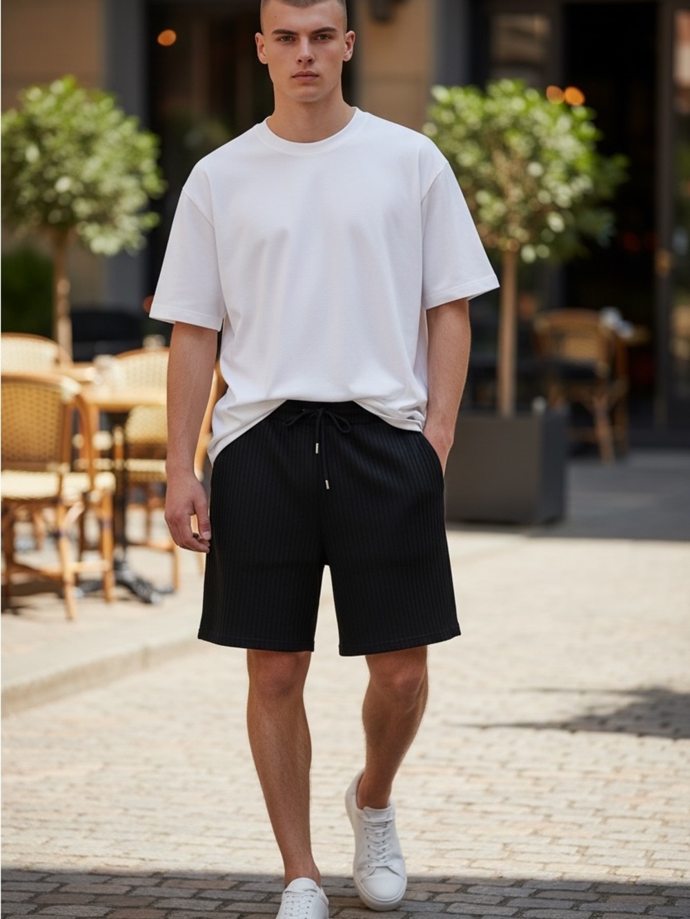 Men's Black Drawstring Knit Shorts